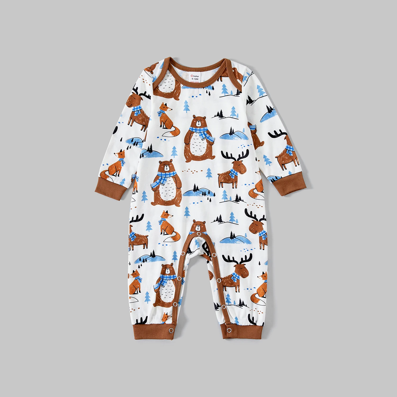 PatPat Family Matching Bear And Deer Print Long-sleeved Flame Resistant Pajamas