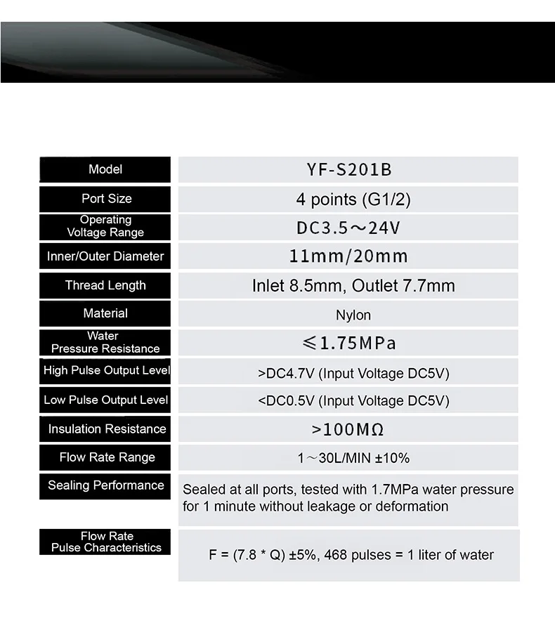 YF-S201 Hall Flow Sensors Water Flow Sensor Hall Effect Liquid Meter G1/2 1/2 In