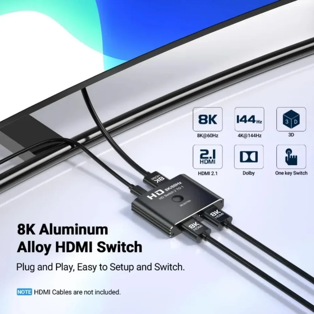 Фото 2 порта двунаправленный HDMI-совместимый высокоскоростной видеопереключатель 8K 60 Гц HDMI сплиттер 2 в 1 выход HDMI Переключатель 1x 2/2x1 адаптер концентратора №4