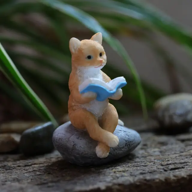 Kreatív Aranyos Macskaolvasó Szobor Díszes Cica Művészeti Házkerti Haltartály Mikro Táj Tereprendezés Asztali Dekorációk Ajándék - Image 2
