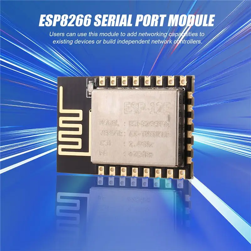 ESP-12E 2.4GHz Wi-Fi 모듈 UART GPIO ADC PWM SPI I2C 9 IO 온보드 PCB 안테나 3.0-3.6V 32Mbit 플래시 WPA2 2개입