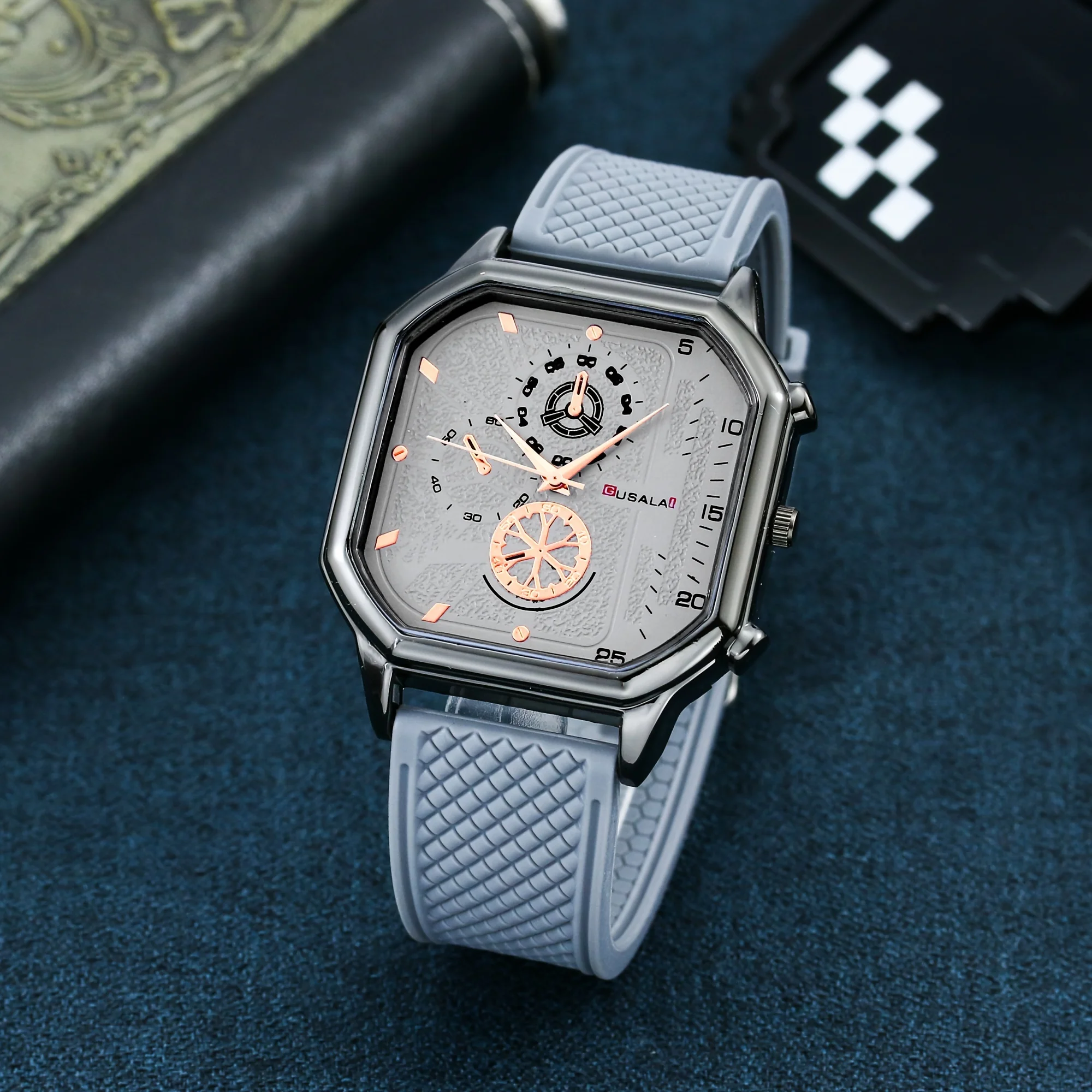 1PC European and American large dial trendy square watch for men and women, handsome and cool for high school students 6
