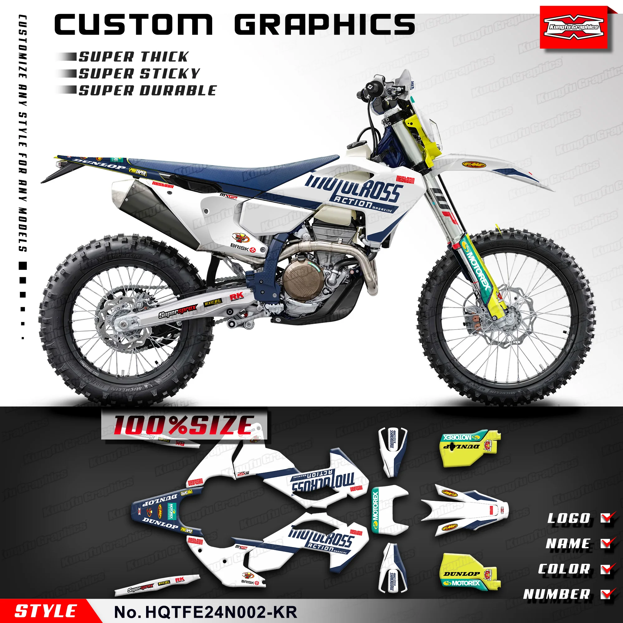 KUNGFU GRAPHICS Full Off Road Sticker Enduro Decal Kit for HusqvarnaTE FE 150 250 300 450 501 2023 2024 2023 most powerful 9000w 120a crownwheel 39 mph 54 6v dual 6384 motor carbon fiber off road electric skateboard