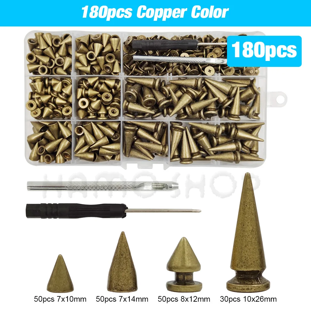 Rivets Punk En Métal - Lot De 60 (10x9,5mm + 50x24mm) - Noir - Pour Cuir, Jeans, Sacs - Avec Vis Incluses