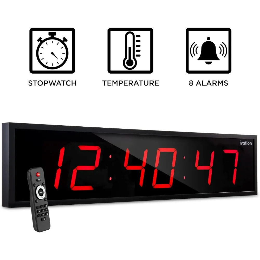 Large Big Oversized Digital LED Clock with Stopwatch, Alarms, Countdown Timer & Temp-Shelf or Wall Mount