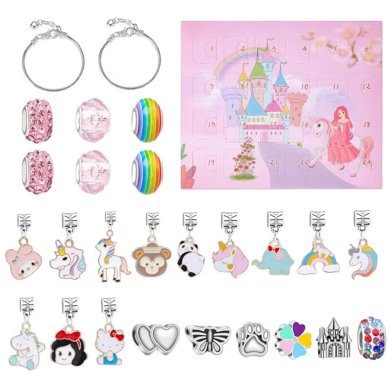 

Christmas Advent Calendar Kit Pink Fantasy Castle Gift Advent Calendar Bracelets 24 Days Countdown Gift Box For Kids Girls