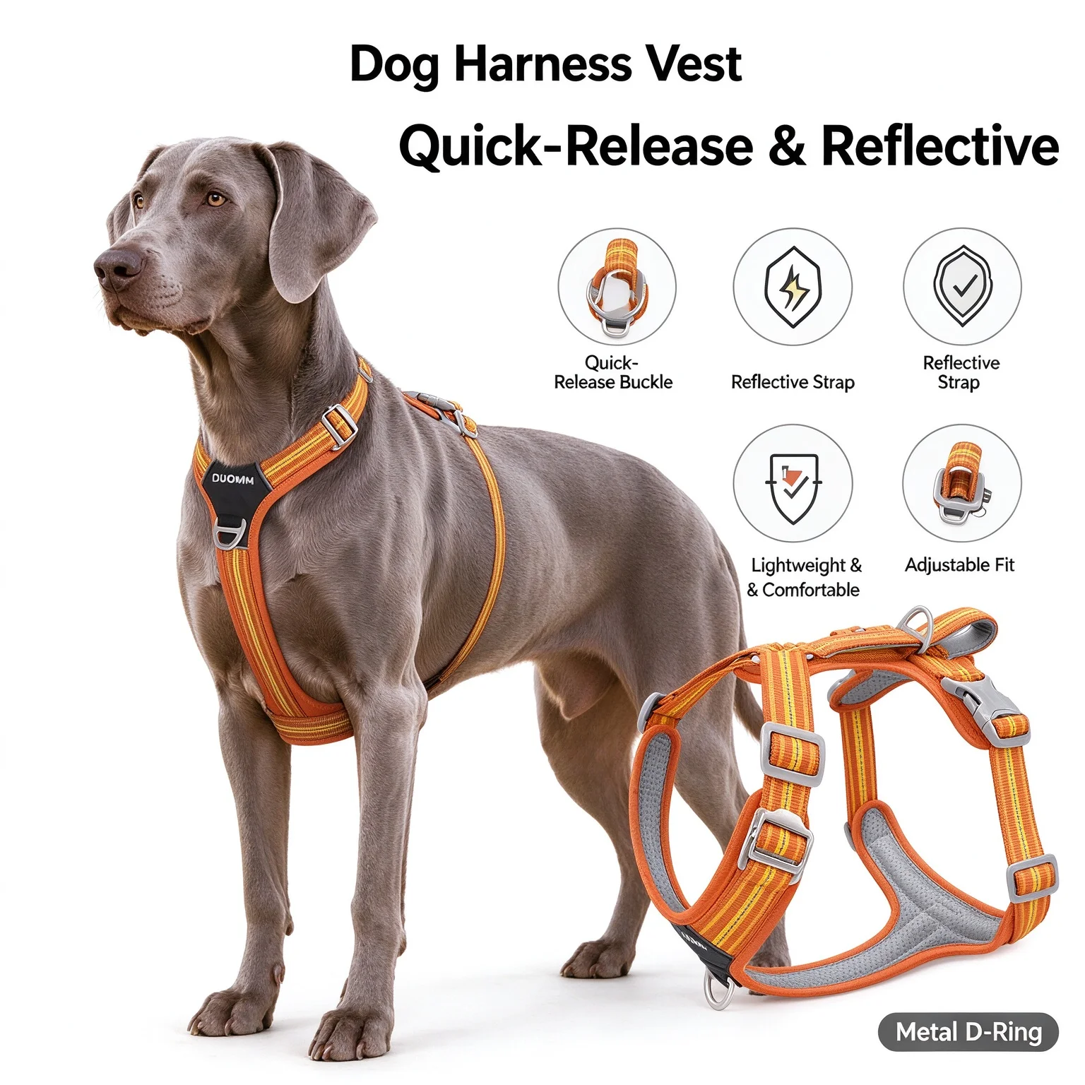 Premium Reflective Dog Harness with Dual Handles & Quick Release Buckle, Adjustable and No-Pull Design