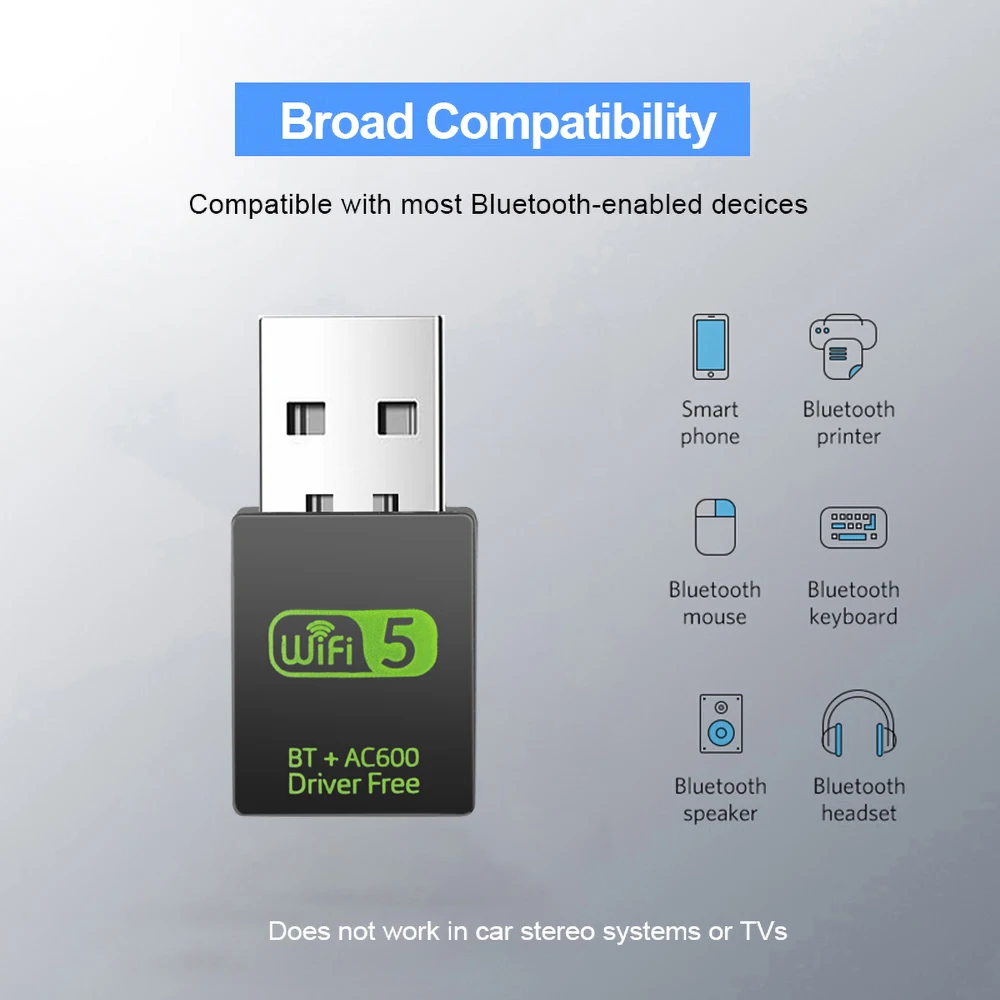 600Mbps USB WiFi Bluetooth Adapter 2 in 1 Dongle Dual Band 2.4G&5GHz USB WiFi 5 Network Wireless Bluetooth Adapter WiFi Receiver