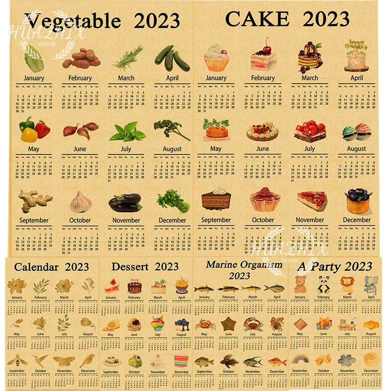 

Интересный календарь на 2023 год, постер из крафт-бумаги, роскошное искусство, овощи, узор с животными, украшение для дома, эстетика, гостиная