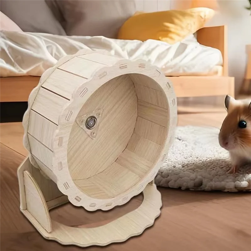 Wooden Hamster Wheel Hamster Exercise Toys Quiet Running Saucer For Climbing Activities Natural Habitat Simulation