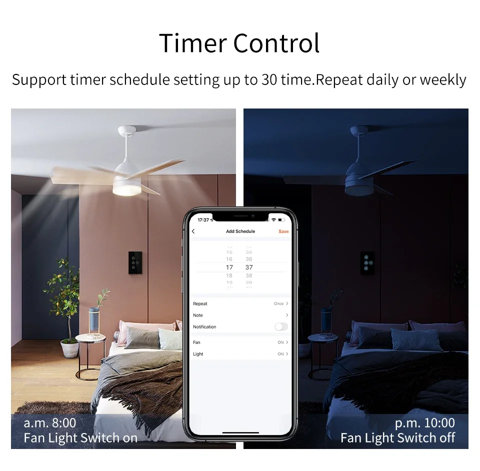 Description Picture 5 of itemTuya Smart WiFi Ceiling Fan Light Switch Interruptor With Neutral Wire Speed Adjust Voice Control Works With Alexa Google Home