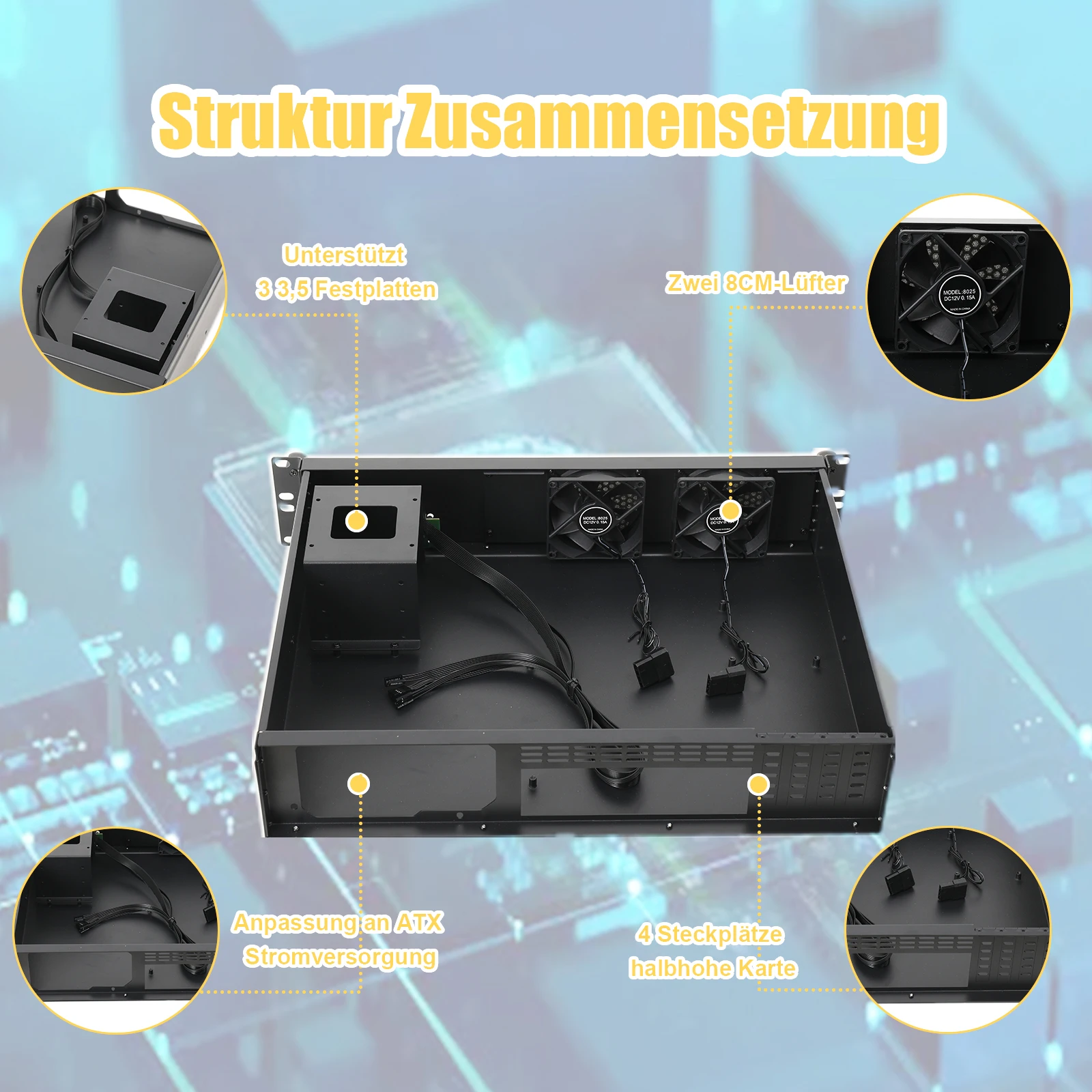 2U Server-Gehäuse Ultra-Kurzes Industrielles Steuerungs-Server-Gehäuse Datenspeicher-Motherboard Kompaktes Rackmount-Gehäuse – Detail 4