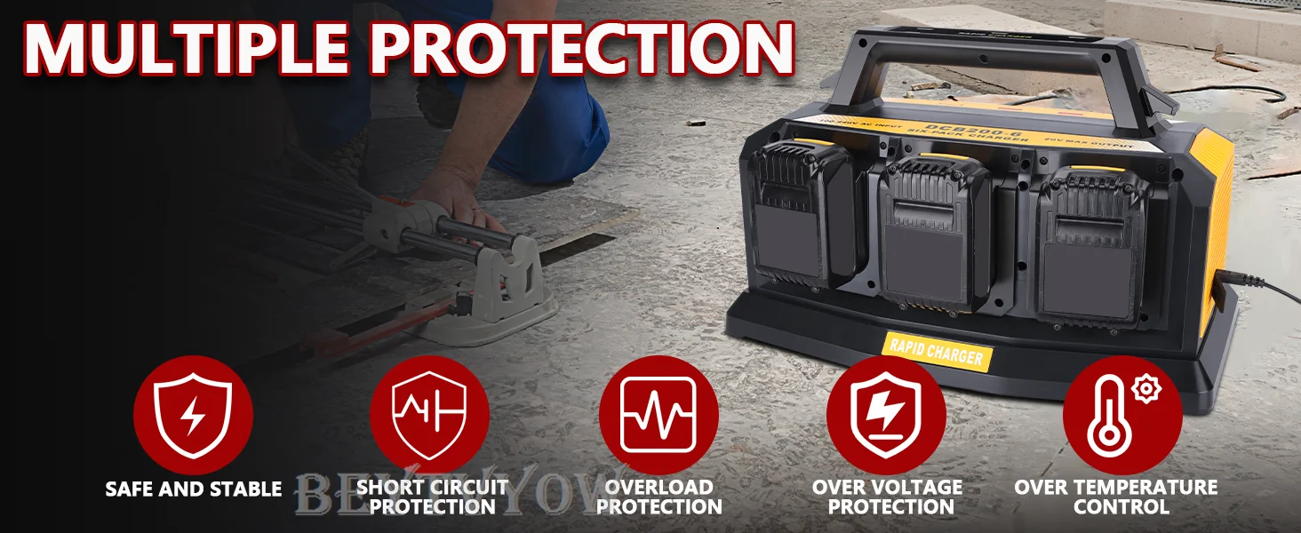 Beytvyow Super Battery Charger for Dewalt 20V Battery 6-Ports Simultaneous Rapid