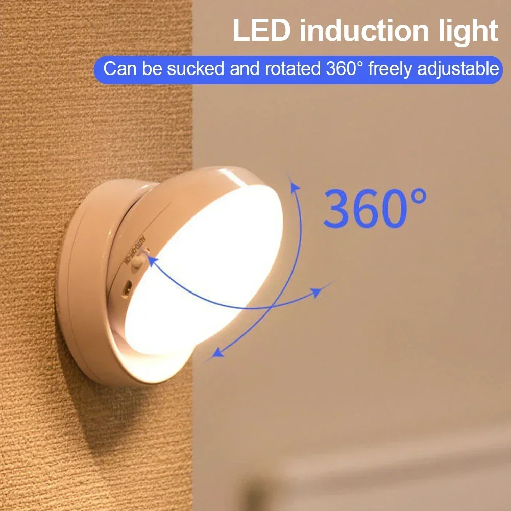 

Rotatable LED Motion Sensor Night Light USB Charging Intelligent Human Induction Lamp for Bedside Cabinet Home Wardrobe Lighting