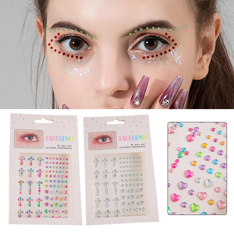 

New Coloured Rhinestones Tattoo Stickers Eyes Eyebrow Makeup Self-adhesive 3D Stickers DIY Festival Party Face Decoration