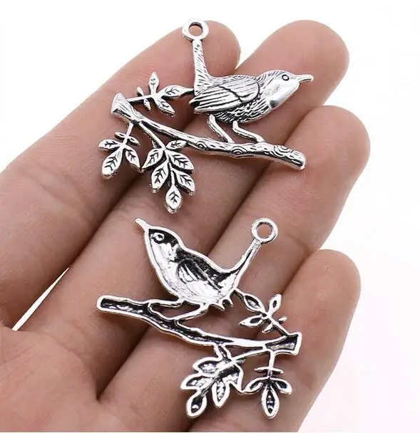 

10pcs 35x42mm Tibetan Silver Charms Bird Standing Branch Making Pendant EF3701
