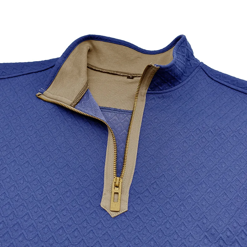 Stilvolle Herren-Langarm-T-Shirts mit halbem Reißverschluss, Henley-Kragen, Rautenmuster, trendig, dunkelgrau, lässig, Outdoor-Kleidung – Detail 31