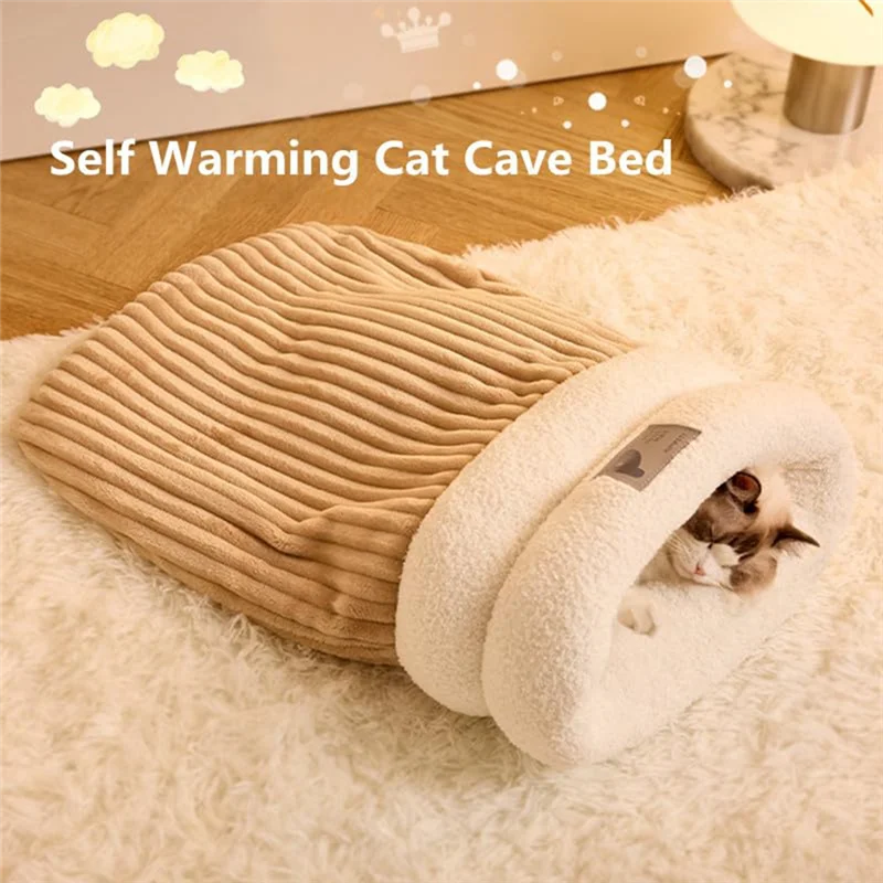 Hot Selling-Cat Winter Sleeping Bag Soft Plush Cat Sack Self Warming Cat Cave Bed For Indoor Cats Hideaways Pet Snuggle Sack