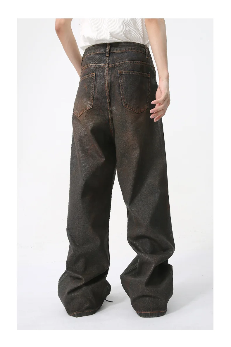 Description Picture 6 of itemNOYMEI Distressed Denim Pants Vintage Style Temperament Straight Wide Leg Jean Men's 2024 Spring New Trousers Trendy WA4432