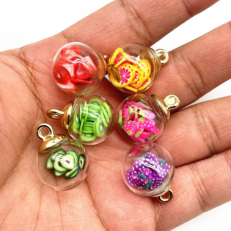 New 10pcs 16mm Colorful Transparent Ball Glass Polymer Clay Charms