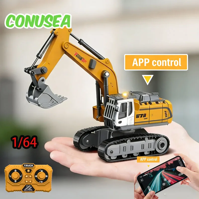 Rc Excavator 1/64 Mini Alloy Remote Controlled Engineering Vehicle Construction Crawler Trucks With Light Sound Toys Kids Adult_voghion.com