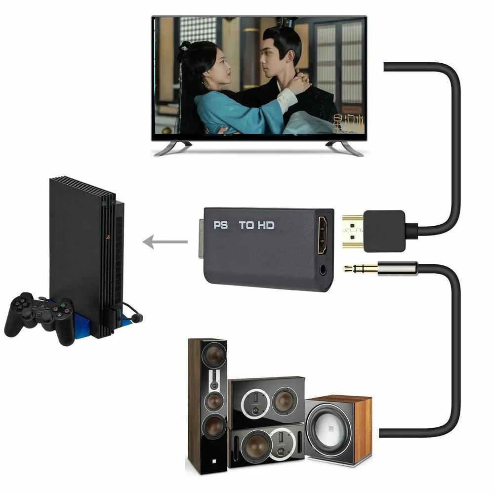 HDMI Adapter PS2 to Hdmi-Compatible Converter Adapter Audio Video 3.5mm Audio Port Supports Ps2 Display Modes