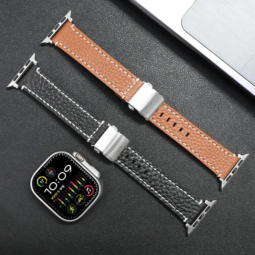 

Кожаный ремешок для Apple Watch Ultra 2 Band 49 мм 6 5 4 Se 44 42 мм 38 40 мм, тонкий браслет для iWatch Series 9 8 7 45 мм 41 мм