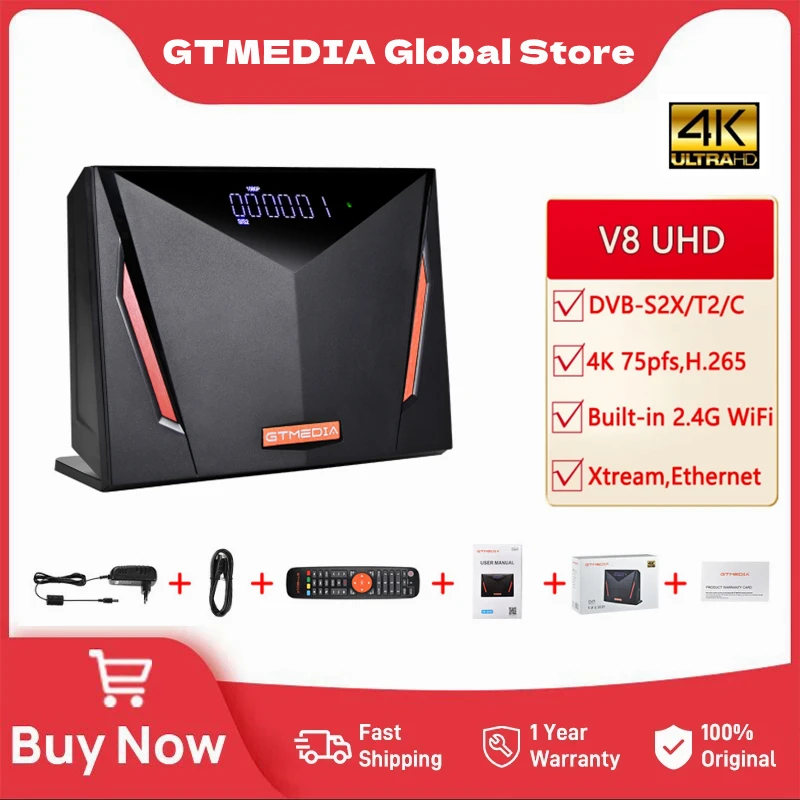 

GTMEDIA V8 UHD 4K HD TV Box With Smart Card Reader Auto Biss Key Multi-Room T2-MI Sat Receiver DVB-S2X/T2/C Satellite Firmware