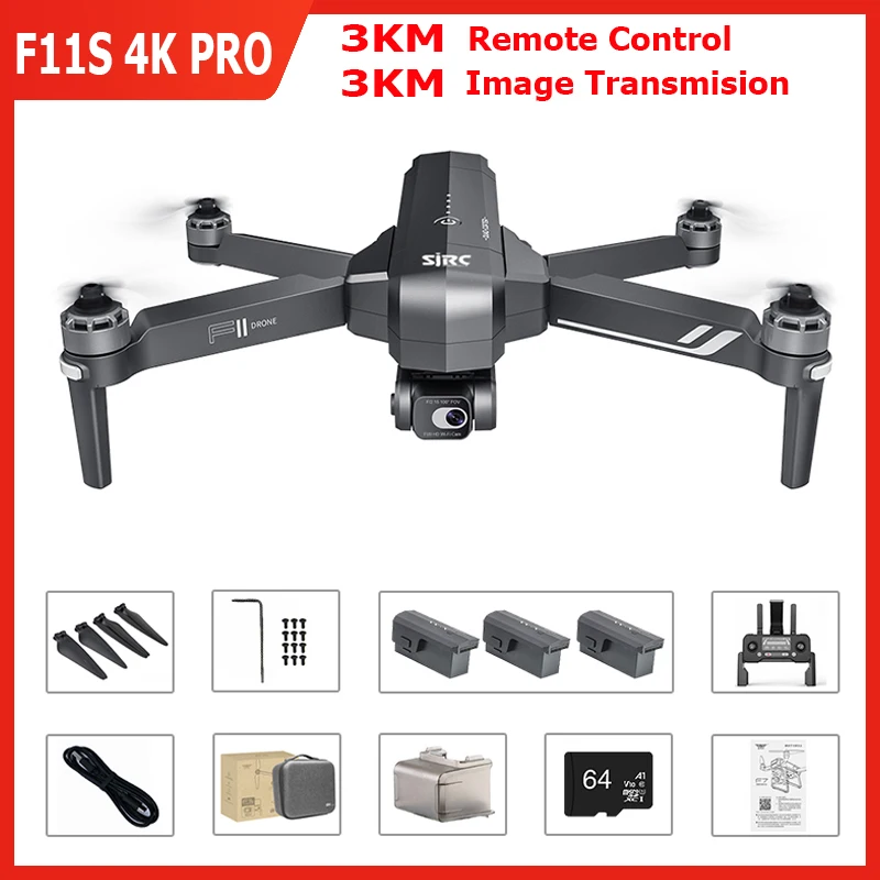 SJRC F11S 4K PRO Дрон с камерой 2-осевой карданный бесщеточный Квадрокоптер GPS 5G WiFi 3 км