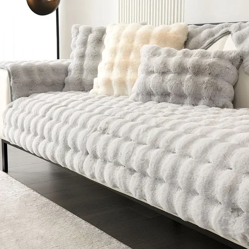 Thick Rabbit Plush Chaise Longue Anti Slip Sofa Mat 4seasons Universal Anti Slip Couch Cover L-shaped Sofa Slipcover Living Room 6