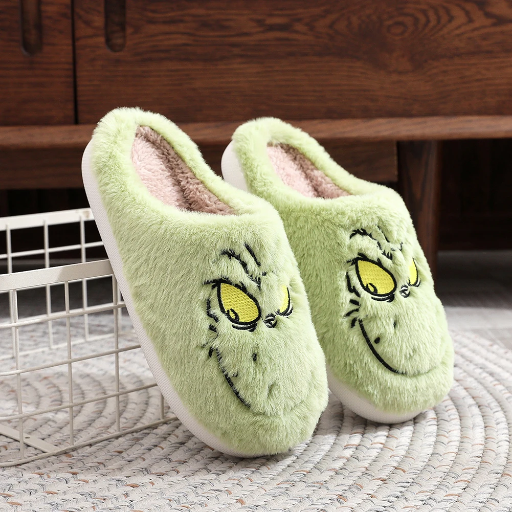 Warm Winter Cotton Slippers for Couples Men An Soft-soled New Thick-soled Shoes Thick Non-slip Cute Home Christmas Grinch Women 3