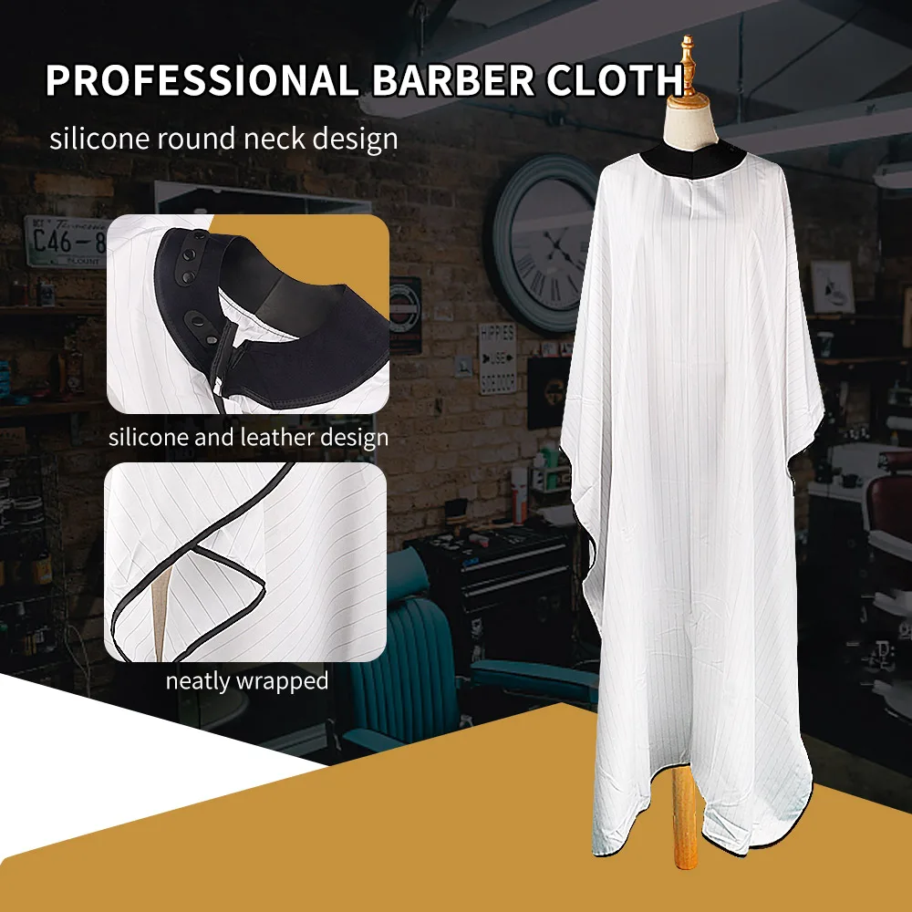 

Silicone Round Neck Gown Hairdresser Cape Adjustable Stripe Haircut Hairdressing Barber Cloth Waterproof Apron For Hairdresser