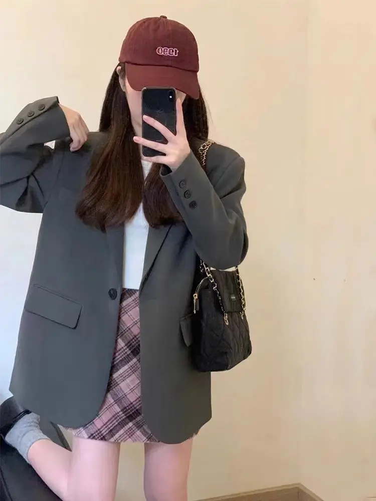 High-end Design Gray Blazer Women Long Sleeve Coat Spring Autumn Jacket Office Ladies Suit Solid Blazer Mujer Women Clothing