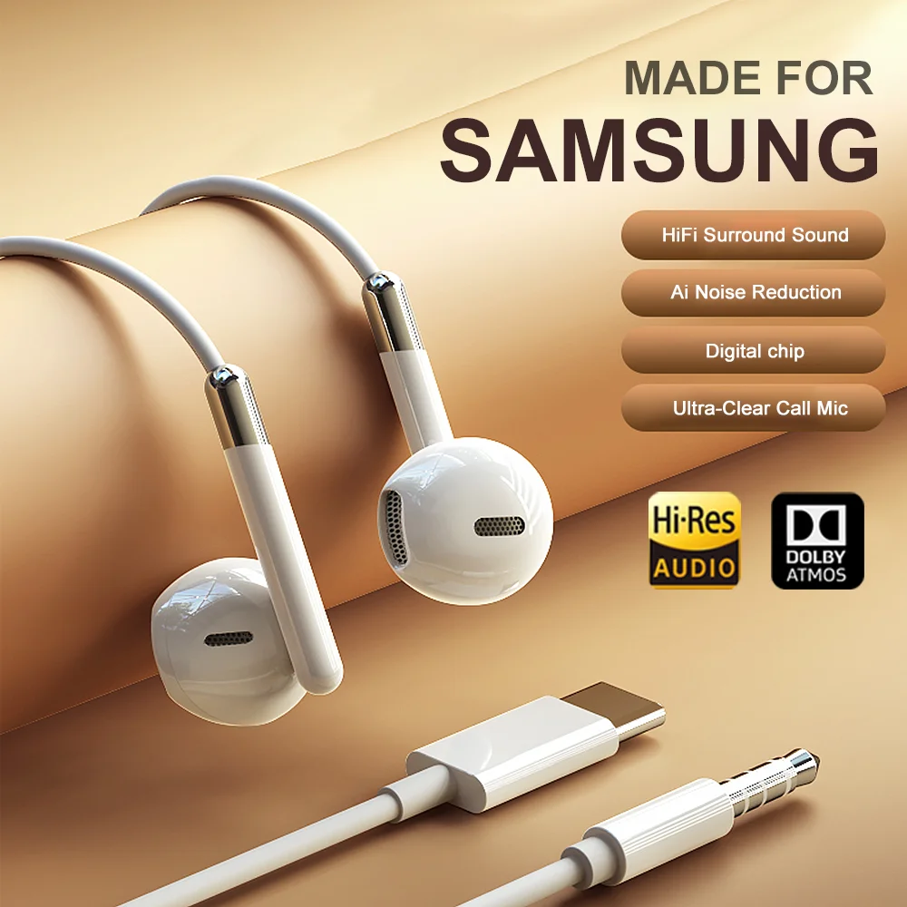 Premium Dolby Surround Sound Wired Headphones with Mic and Type-C Connector