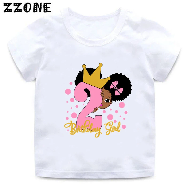 Cute Little Black Melanin Princess Birthday Girls T shirt 1 2 3 4 5 6 7 8 9 Years Kids T-shirts Baby Clothes Children Present jordan t shirt