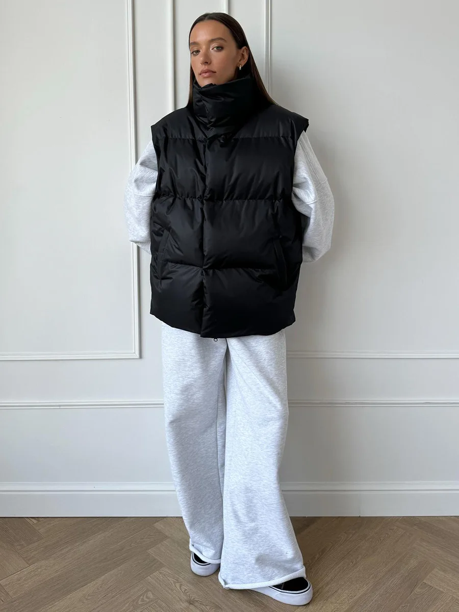 Casual Loose Sleeveless Jackets Parkas Female Winter New Streetwear Outwear For Women Lapel Tank Top Patchwork Coat