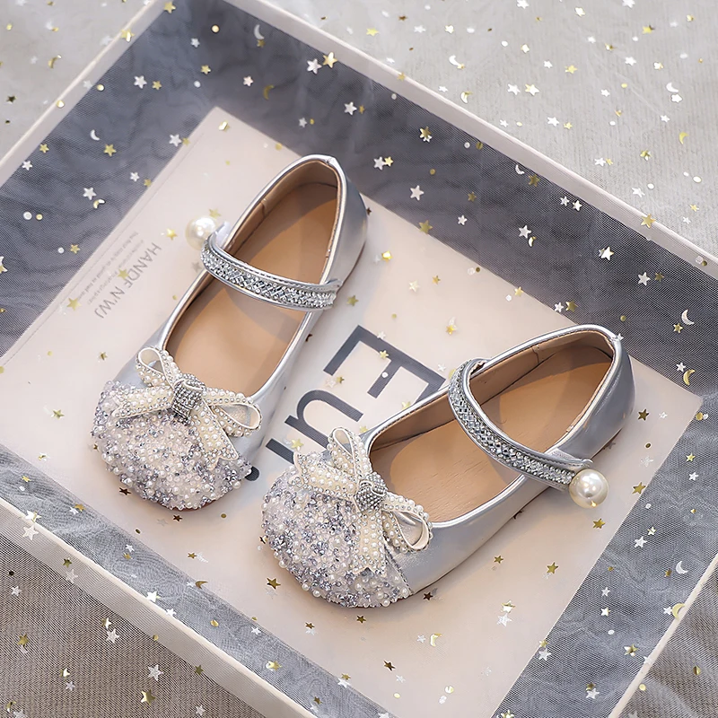 Sweet Children Fashion Girls Leather Shoes New Spring Autumn Kids Party Shoes Fashion Sequins Princess Causal Dress Flat