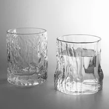 1 2Pcs Hand-Made Stump Pattern Teacup Juice Cup Hammered Foreign Wine Glass Whiskey Glass Home Creative Beer Glass tanie tanio CN (pochodzenie) ROUND Szkło Przezroczysty Ekologiczne H8337