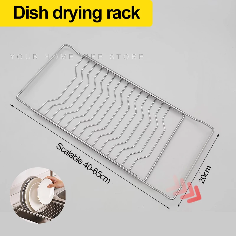 Drain Rack Expandable over the sink,304 Stainless Steel sink Rack,dish cup Soap Sponge Rag Storage Holder for Kitchen Organizer 3