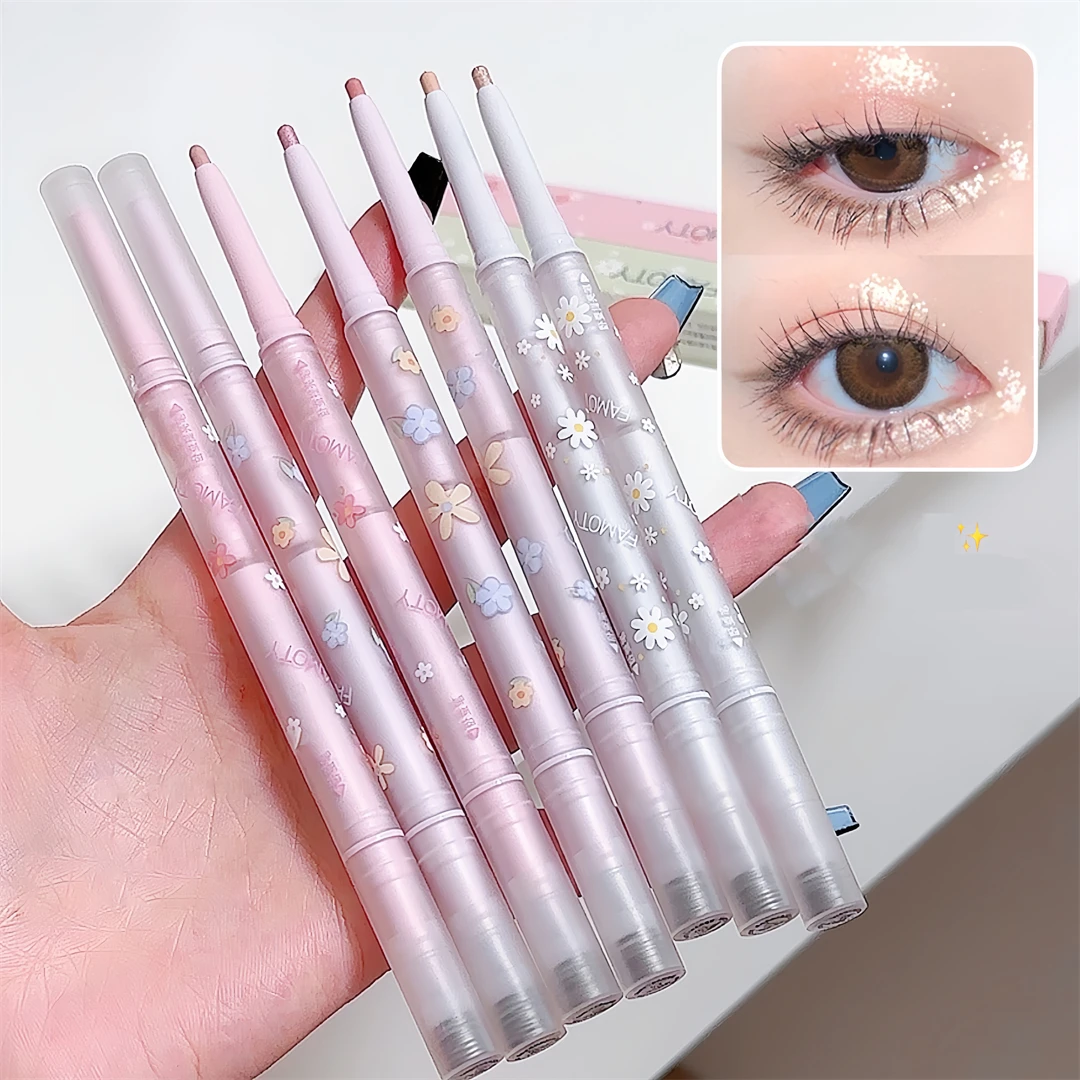 Eyeshadow Stick Double Headed Silkworm Glitter Eyeshadow Eyeliner Matte High-gloss Pink Golden Makeup