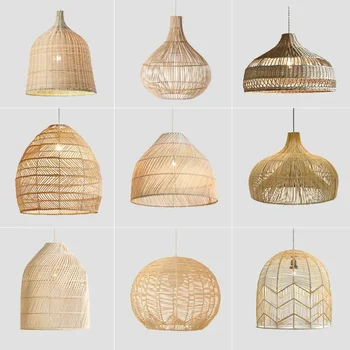 Chinese Creative Hand Woven Rattan Art LED Pendent Lamp Retro Restaurant Hotel Study Hallway Rural Decoration Lighting Fixtures 1