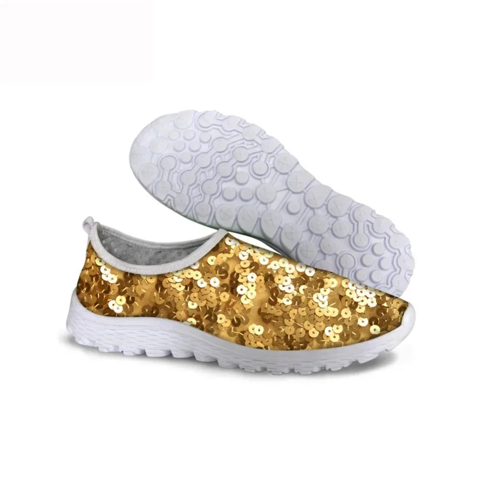 3D Paillette Printing Women Mesh Summer Shoes Fashion Blinking Design Loafers Beach Casual Footwear Slip On Flats Sneaker