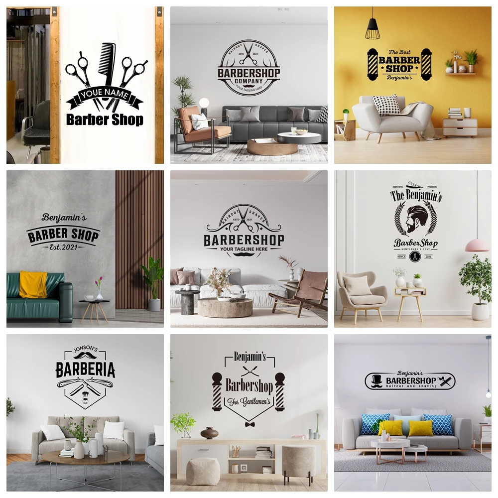 

1 pc charming barbershop customize name Sticker Waterproof Vinyl Wallpaper Home Decor Wall Art Sticker Murals