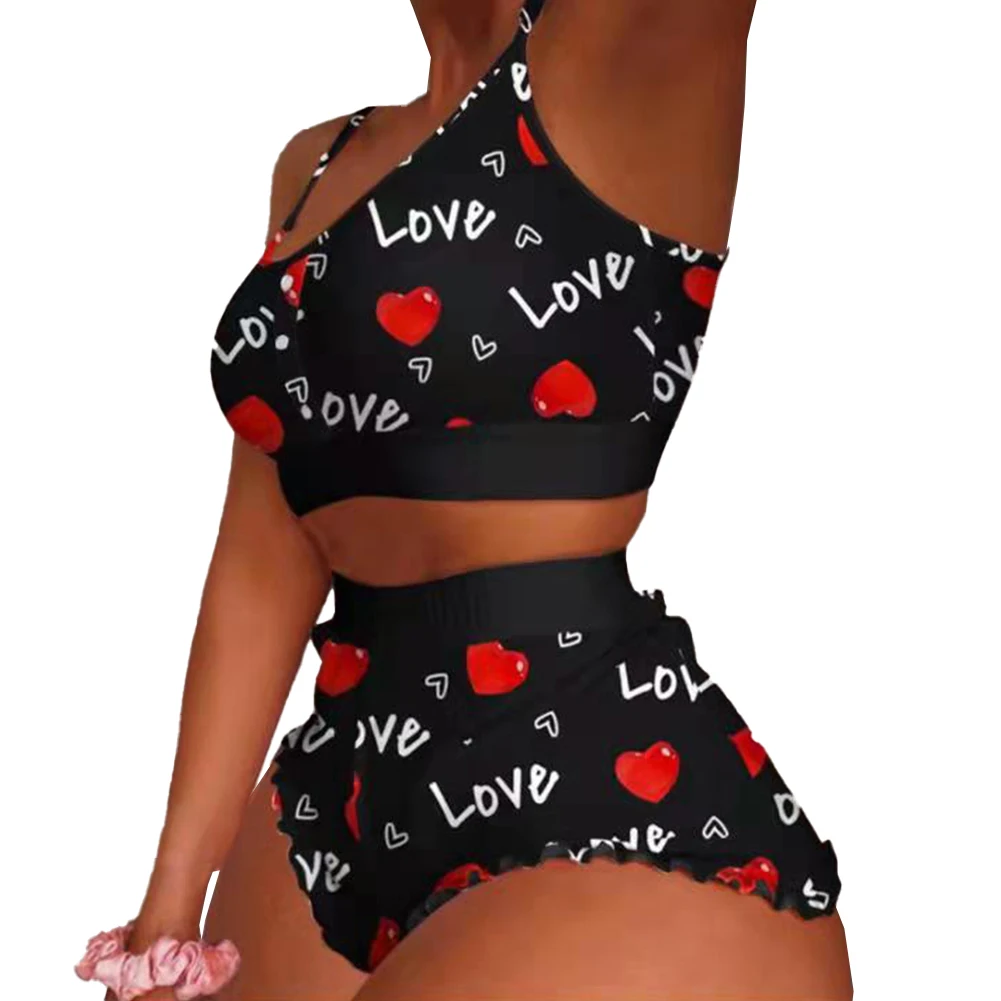 

Sexy Women Pajamas Set Fashion Print Bra Hight Cut Top Soft Elasticity Short Sleepwear Thin Breath Nightwear Casual Homewear