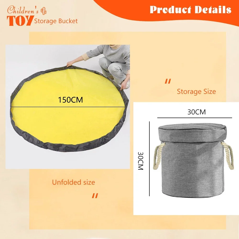 Kids Play Mat Toy Large Capacity Organizer Foldable Storage Bag for Building Blocks Dolls Carry Handle Childrens Room Decor