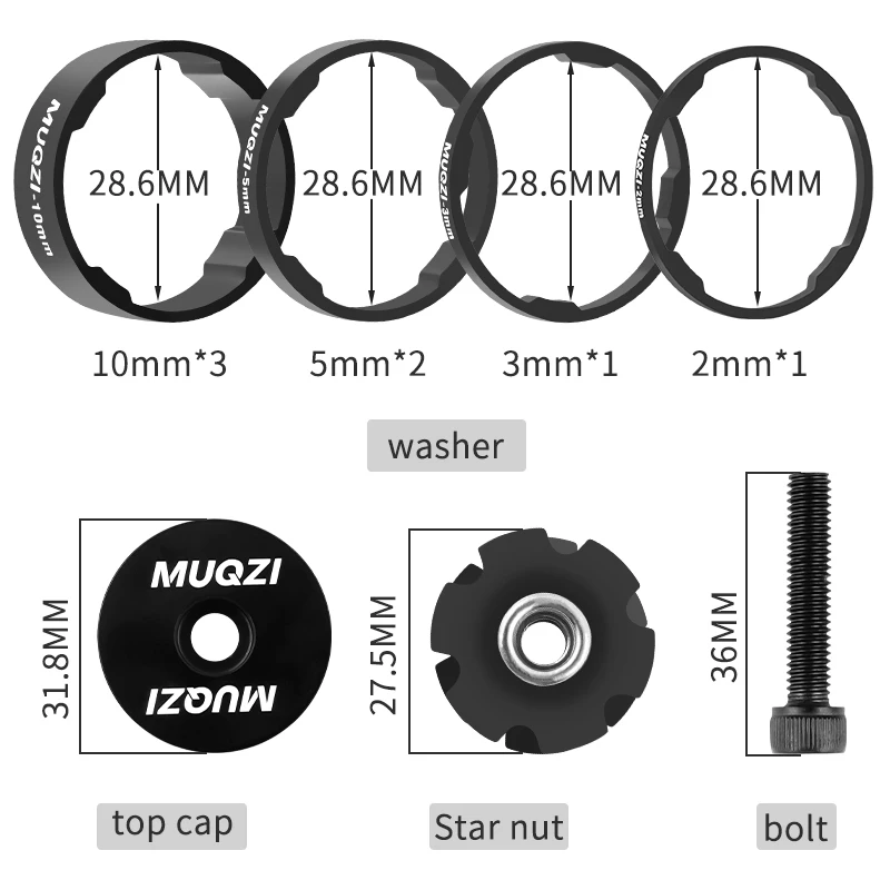 6 Distanziali Per Cuffie Bici In Alluminio, 2/3/5/10 Mm, 28.6 Mm, Per MTB, BMX, Strada, Nero, Regolazione Altezza Manubrio