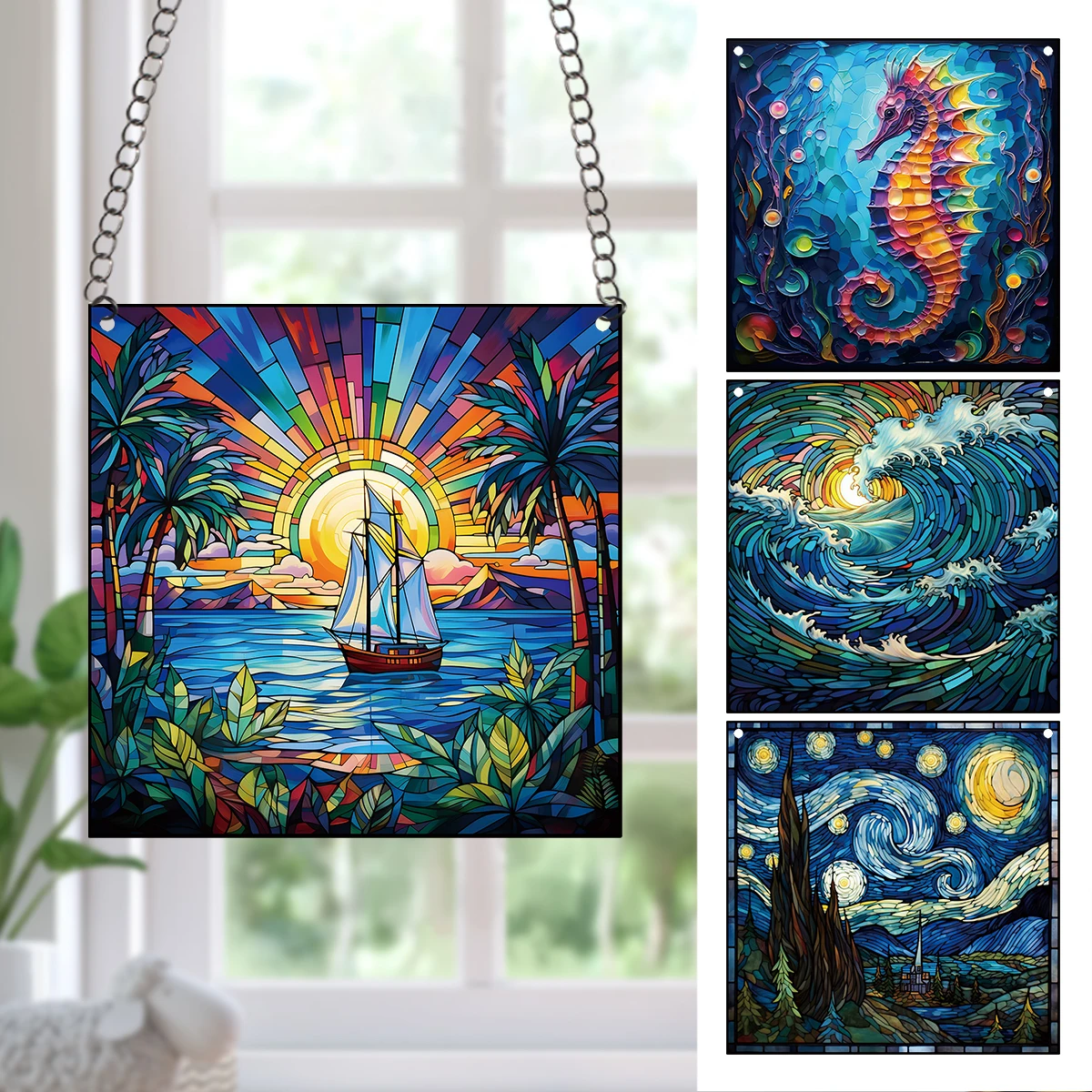 3D Seahorses sail the waves Window Wall Door Hanger Hanging Colorful