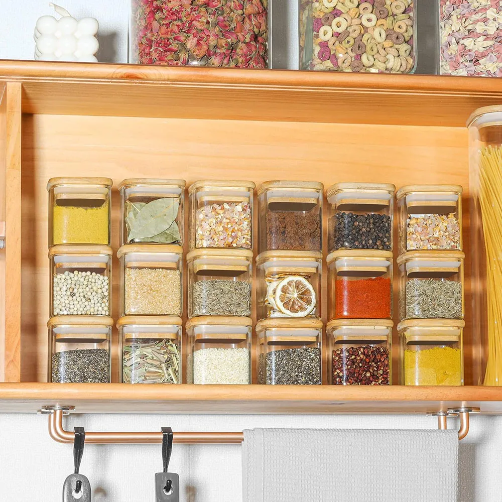 Glass Spice Jars with Bamboo Lid, 4oz Airtight Square Spice Containers, Empty Seasoning Jars for Salt Sugar