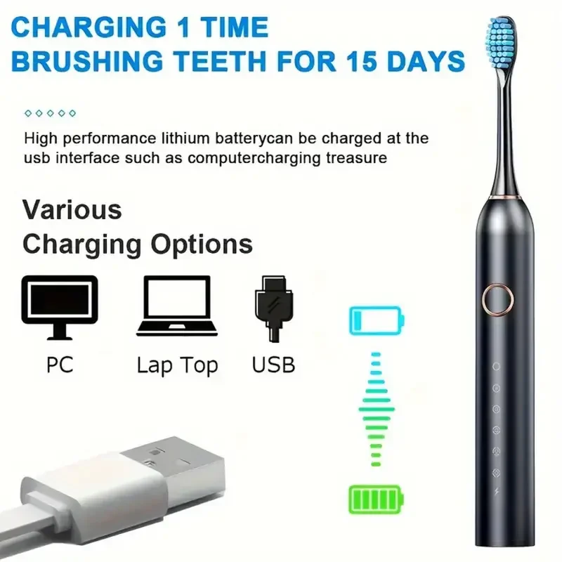 Xiaomi Ultrasonic Toothbrush Six Speed Mode Home Soft Hair USB Charging Waterproof Adult Tooth Cleaner Automatic Couple Set 2