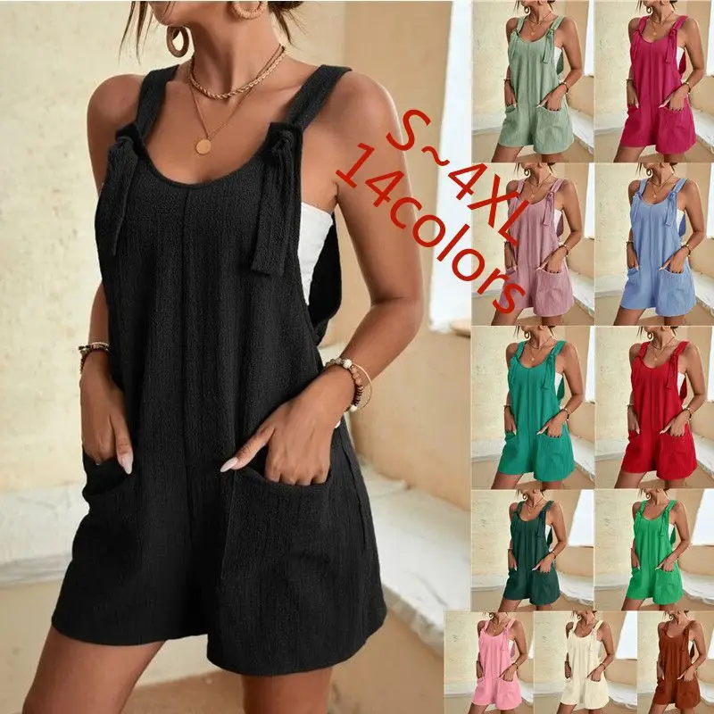 2023 European and American large size ladies summer leisure fashion condole shorts trousers suspenders female conjoined yards